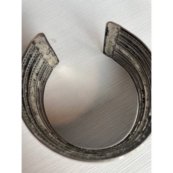 Silver Cuff Vintage Bracelet Rustic Western Wide Cuff Rope Ribs - Picture 7 of 9